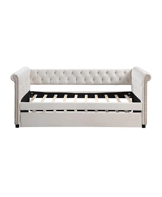 Simplie Fun Beige Upholstered Twin Daybed with Trundle