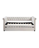 Simplie Fun Beige Upholstered Twin Daybed with Trundle