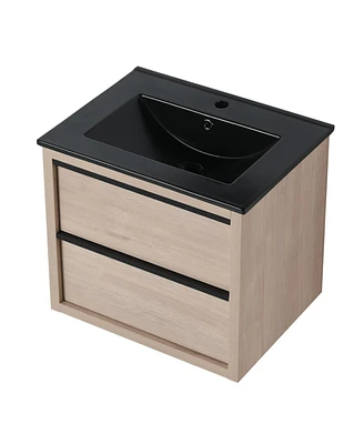 Simplie Fun 24" Bathroom Vanity, With Black Ceramic Sink And 2 Soft Close Drawers(Bva02524Plo-g-Bl9060Bk)W1286S