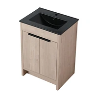 24" Freestanding Bathroom Vanity with Black Ceramic Sink & Soft-Close Doors
