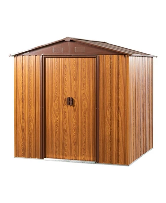 Simplie Fun 6x6 Metal Storage Shed with Wood Grain Horizontal Siding