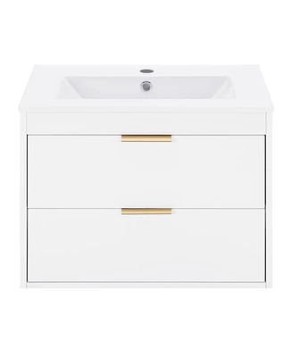 Simplie Fun 24" Floating Wall Mounted Bathroom Vanity With White Porcelain Sink And Soft Close Doors 0002