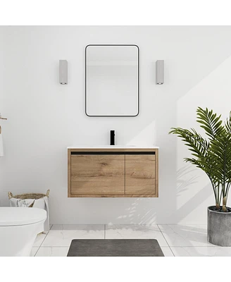 Simplie Fun 36 Inch Wall Mounted Bathroom Vanity With Gel Sink