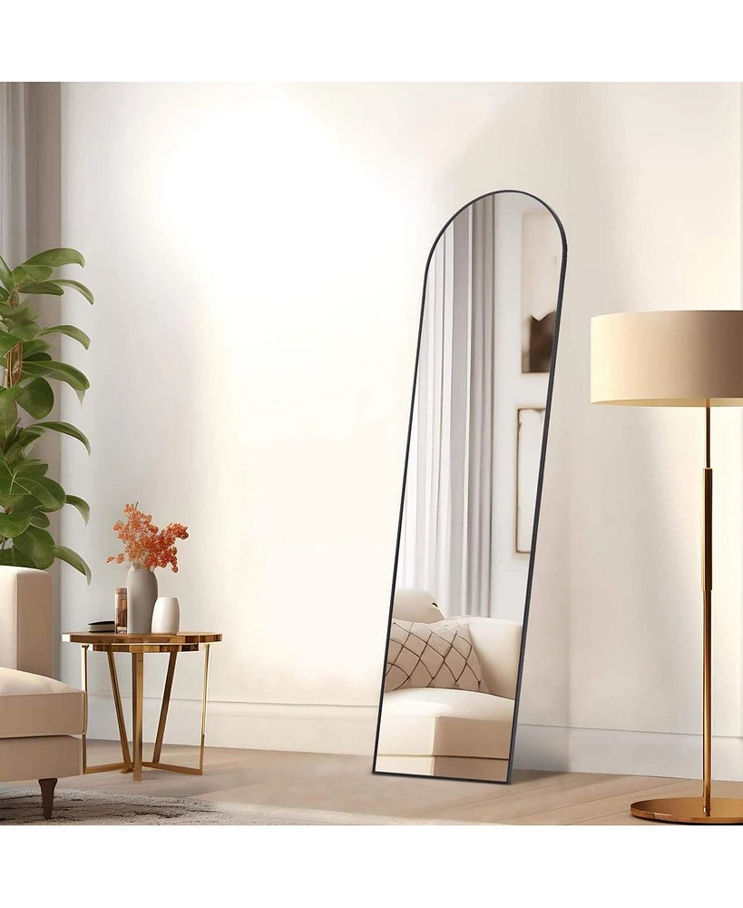 Floor Standing Mirror, Wall Mirror With Stand Aluminum Alloy Thin Frame, 21"X64",Black