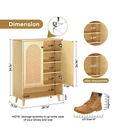 Simplie Fun Shoe Storage Cabinet With Adjustable Plates Natural Doors