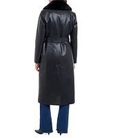 Michael Kors Women's Faux-Fur-Trim Faux-Leather Trench Coat