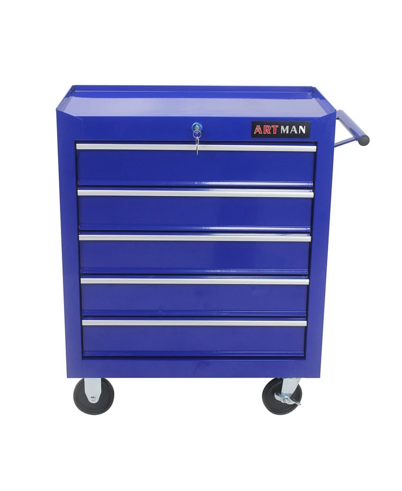 Simplie Fun 5 Drawers Multifunctional Tool Cart With Wheels-Blue