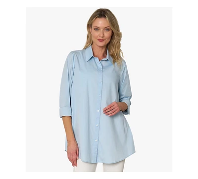 Stella Carakasi Women's Cotton Poplin Button-Front A-Line Shirt Top Prime Time Tunic