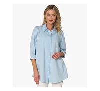 Stella Carakasi Women's Cotton Poplin Button-Front A-Line Shirt Top Prime Time Tunic