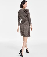 Anne Klein Petite Printed Faux-Wrap 3/4-Sleeve Dress