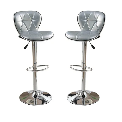 Simplie Fun Set of 2 Silver Grey Faux Leather Counter Stools