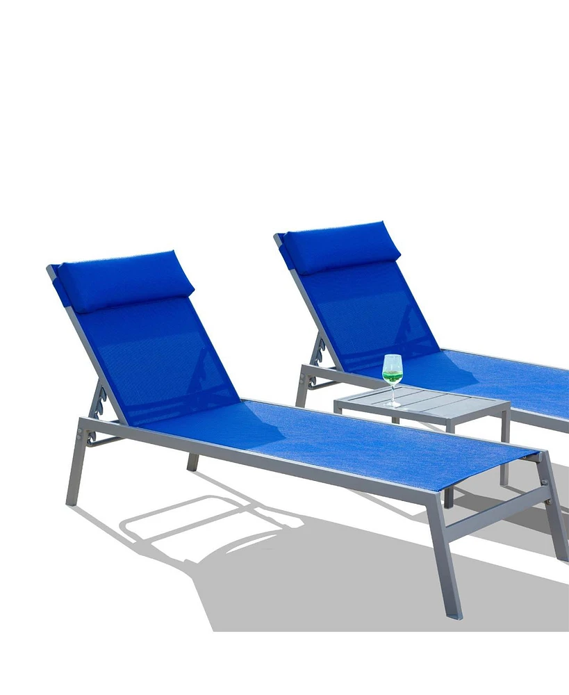 Simplie Fun Blue Patio Chaise Lounge Set with Table