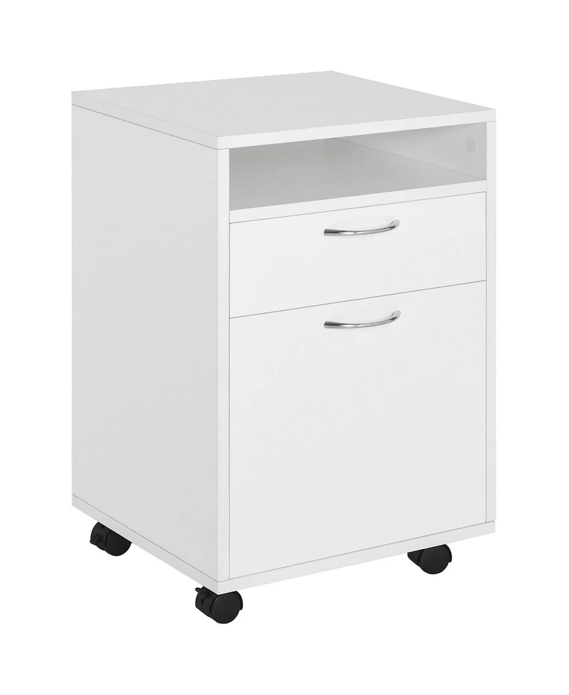 Simplie Fun Mobile Storage Cabinet Organizer With Drawer And Cabinet, Printer Stand With Castors, White