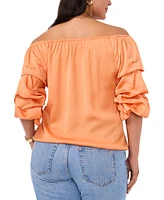 Plus Off The Shoulder Bubble Sleeve Tie Front Blouse