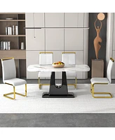 Simplie Fun Luxurious white marble table set with 4 chairs