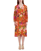 julia jordan Women's Printed Faux-Wrap Long-Sleeve Dress