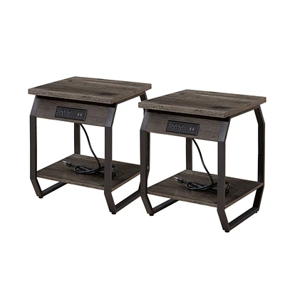 Simplie Fun Side Table With Charging Station, Set Of 2 End Tables With Usb Ports And Sockets