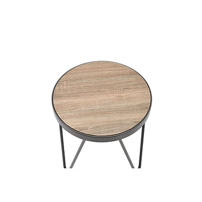 Simplie Fun Bage End Table In Weathered Oak & Metal