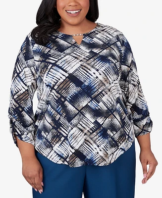 Alfred Dunner Plus Classic Abstract Textu Patchwork Top