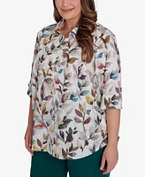 Alfred Dunner Plus Classic Watercolor Leaf Button Front Top