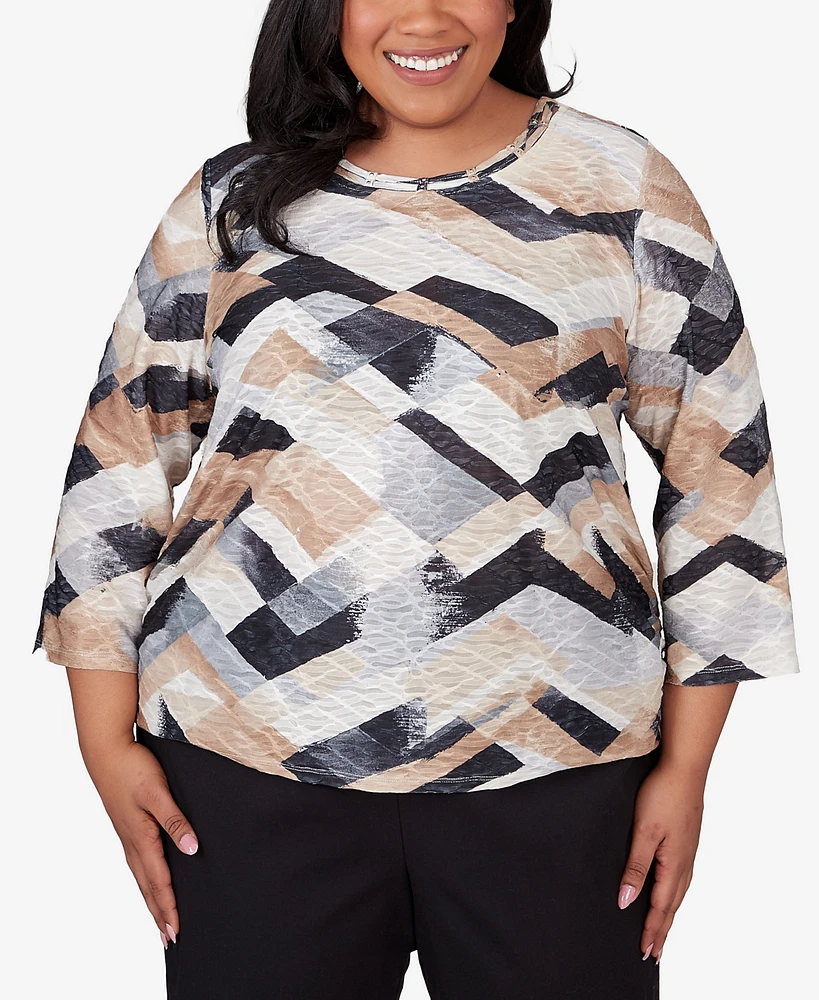 Alfred Dunner Plus Classic Abstract Chevron Top