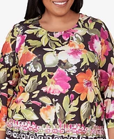 Alfred Dunner Plus Classic Bold Floral Geometric Border Top