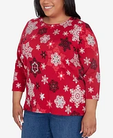 Alfred Dunner Plus Classic Snowflake Infused Top