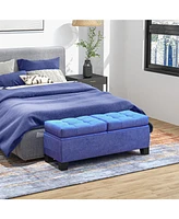 Homcom Storage End of Bed Bench, Upholstered Bench with Steel Frame, Blue