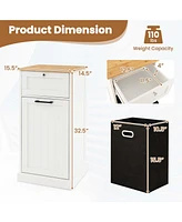Costway Laundry Cabinet Freestanding Tilt Out Laundry Hamper with Basket Drawer Organizer