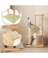 Costway Wooden Cat Tree with Sisal Scratch Board & Post Padded Perch Hanging Toys Modern