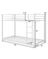 Slickblue Sturdy Metal Bunk Bed Frame Twin Over Twin with Safety Guard Rails and Side Ladder