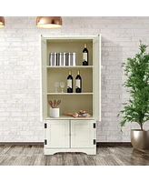 Costway Accent Storage Cabinet Adjustable Shelves Antique 2 Door Floor Cabinet Cream
