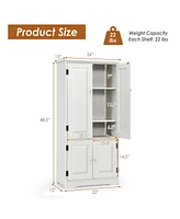 Costway Accent Storage Cabinet Adjustable Shelves Antique 2 Door Floor Cabinet Cream