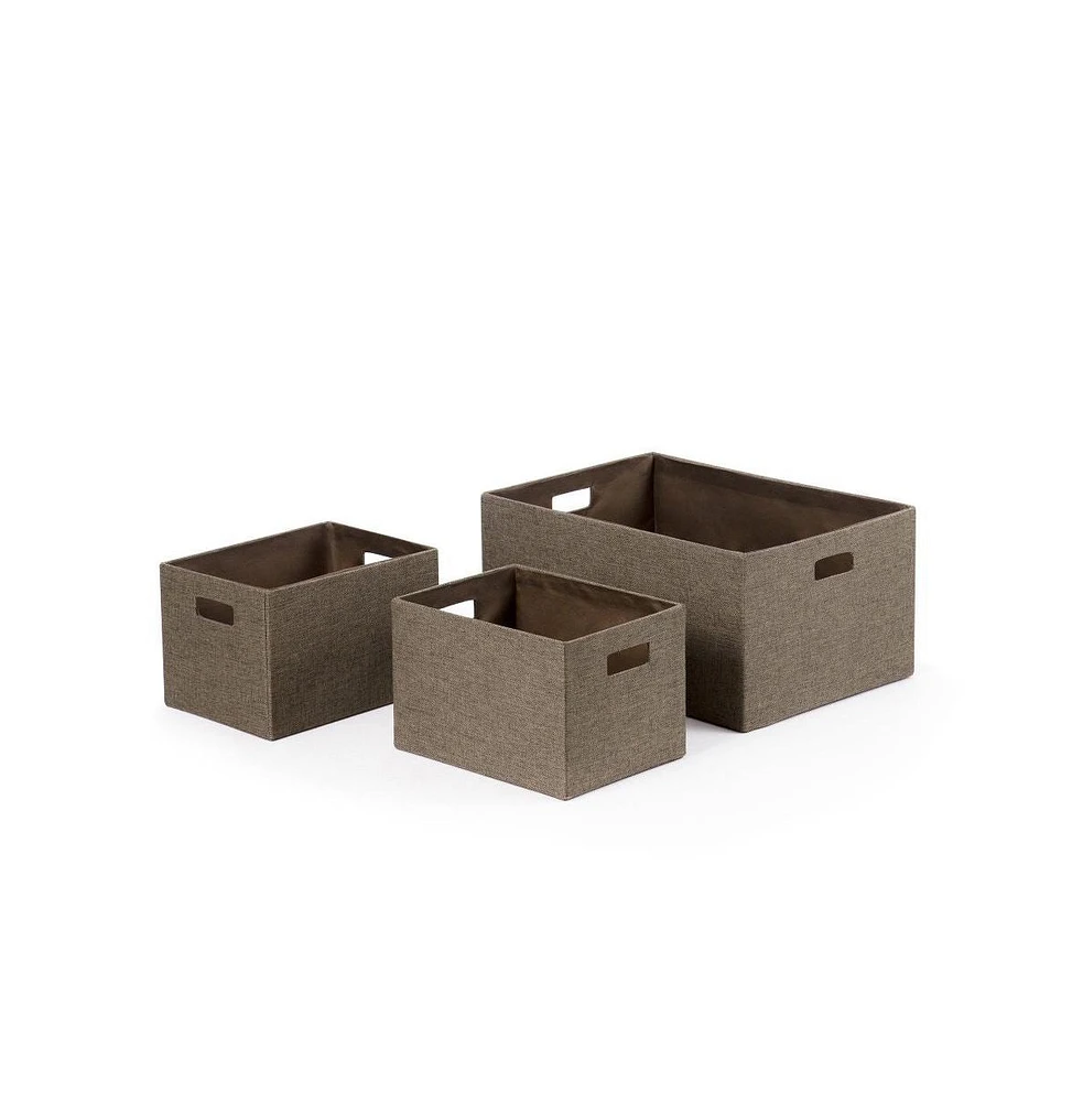Home Outfitters S/3 Faux Linen Covered Cardboard Rect Storage Bins