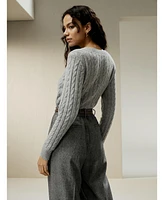Lilysilk Women's Classic Cable Knit Sweater with Ribbed Edges