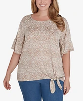 Ruby Rd. Plus Size Medallion Puff Print Tied T-Shirt