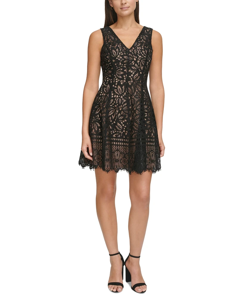 kensie Women's Lace Fit & Flare Dress