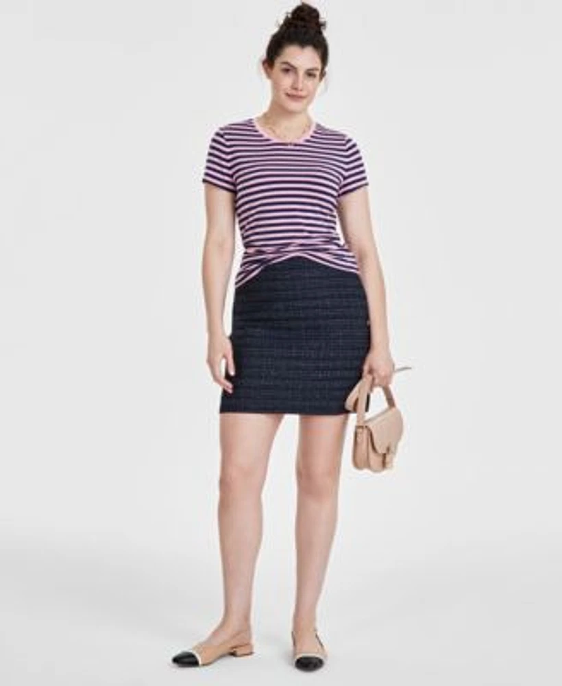 On 34th Womens Striped Cap Sleeve T Shirt Tweed Mini Skirt Holmme Embossed Crossbody Bag Created For Macys