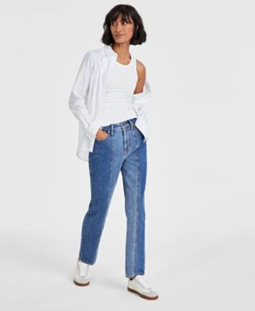 On 34th Womens Collared Shirt Ribbed Tank Two Tone Straight Leg Jeans Created For Macys