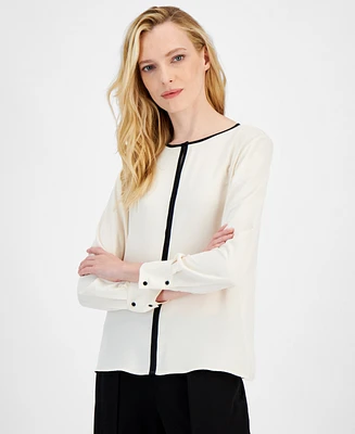 Anne Klein Women's Scoop-Neck Long-Sleeve Blouse