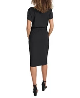 kensie Women's Tulip-Sleeve Tie-Waist Sheath Dress