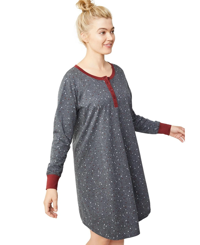 ellos Plus Size Long Sleeve Henley Sleepshirt