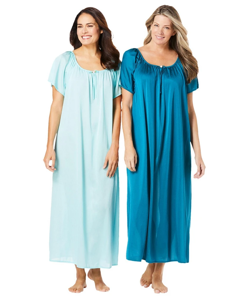 Only Necessities Women's Plus 2-Pack Long Silky Gown