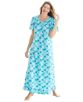 Dreams & Co. Women's Plus Petite Long Floral Print Cotton Gown