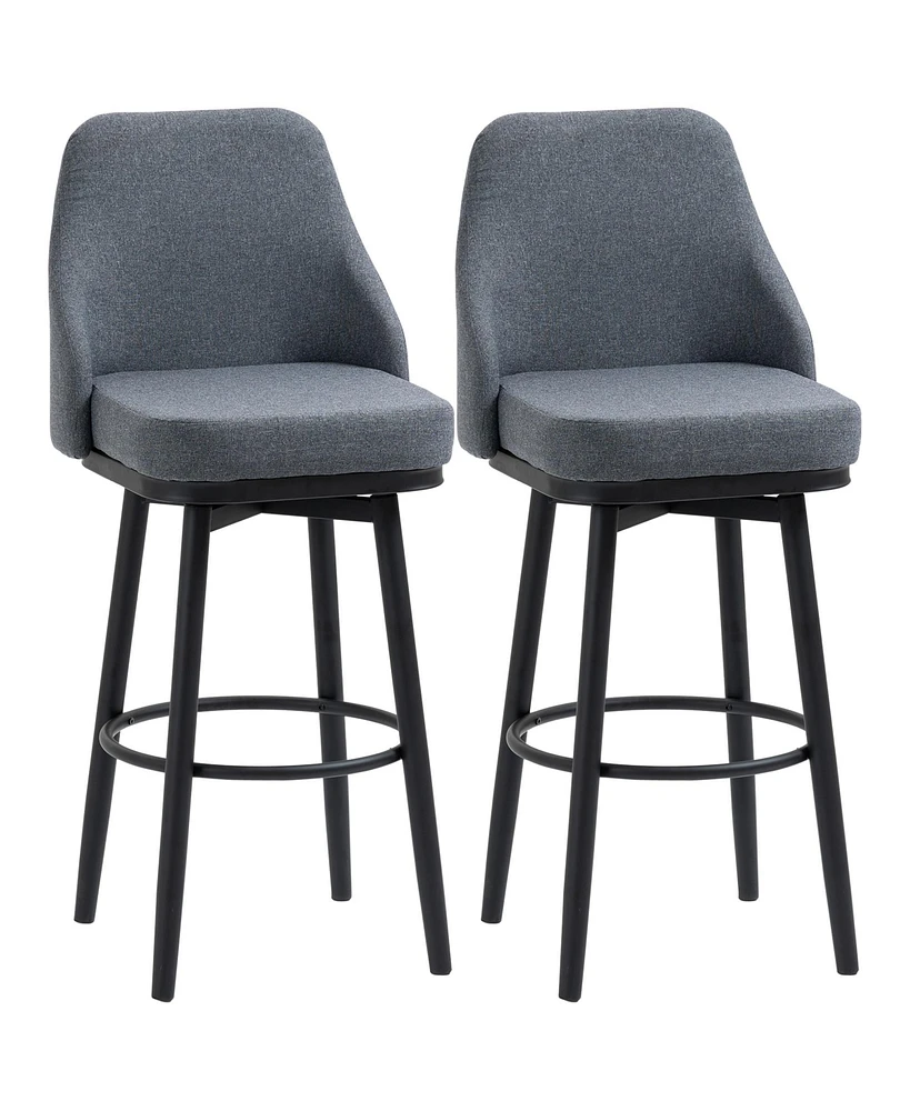 Homcom Modern Set of 2 Barstools, Swivel Kitchen Chairs with Steel Legs, Dark Grey