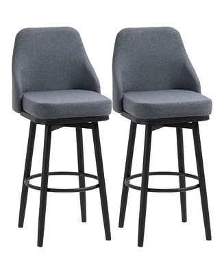 Homcom Modern Set of 2 Barstools, Swivel Kitchen Chairs with Steel Legs, Dark Grey