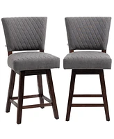 Homcom Swivel Bar Stools Set of 2 for Kitchen Counter Wood Legs Foot Rest, Grey