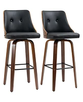 Homcom Set of 2 Counter Height Bar Stools Pu Swivel Barstools w/ Footrest, Black