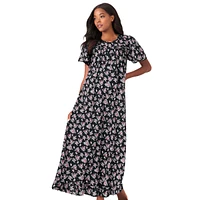 Dreams & Co. Plus Long Floral Print Cotton Gown