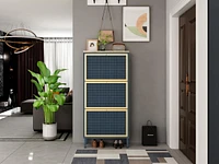 3 Metal Door Shoe Rack, Freestanding Modern Shoe Storage Cabinet, Metal Rattan, For Entryway